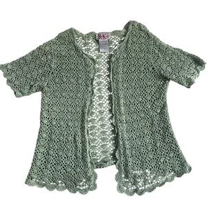 R&K Originals Green Crochet Open-Front Cardigan Size 14